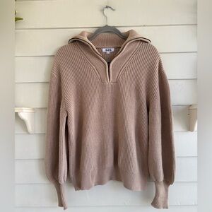 525 America Tan Quarter Zip Knit Ribbed Sweater Size Medium